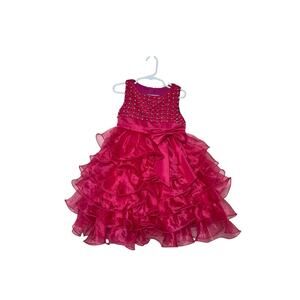 Baby Girl Toddler 24M Beaded Ruffle Ball Gown Dress Sleeveless Hot Pink